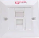 121112210 – Premium Line Euro II Faceplate, Right-angle, 45° Entry, 86*86, Snap-In, w/-Shutter, 2-Port, White