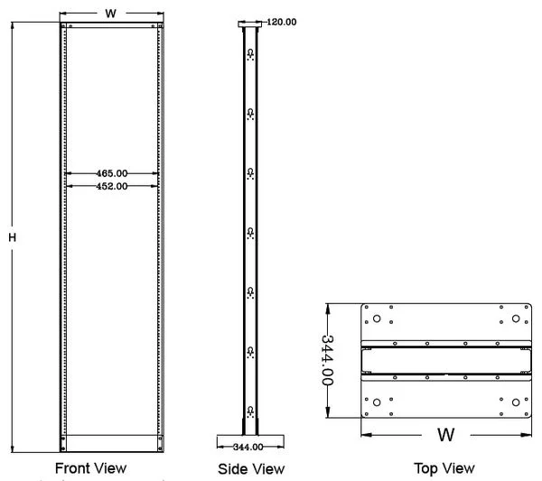 617300252 – 2-Post Open Frame Rack, height 25U, Black